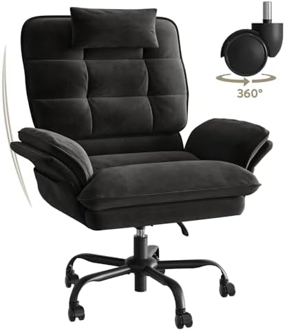 Bestier Cross Legged Office Chair, Criss Cross Chair with Adjustable Arms, 135° Reclining Velet Executive Chair with Wheels, Big and Tall Computer Desk Chair for Home, Office - Black