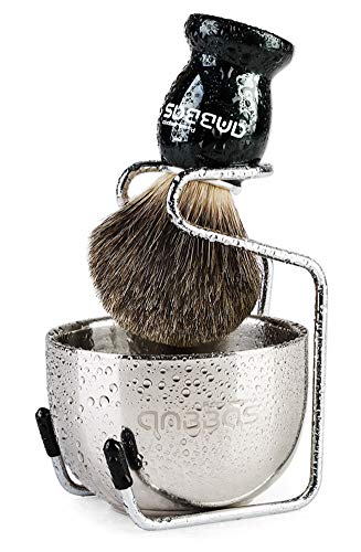 Anbbas Pure Badger Shaving Brush with Wood Handle,Stainless Steel Shaving Stand and Soap Bowl Perfect for Men Wet Shave