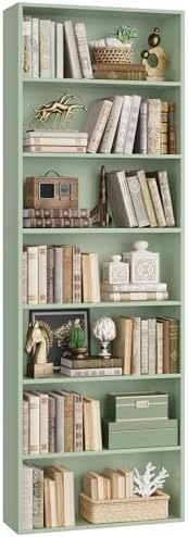 FACBOTALL 82" Tall Bookshelf, 7-Tier Open Shelves Bookcase, Freestanding Display Storage Shelves, Tall Bookcase Home Decor Furniture for Home Office, Living Room, Bedroom, Green