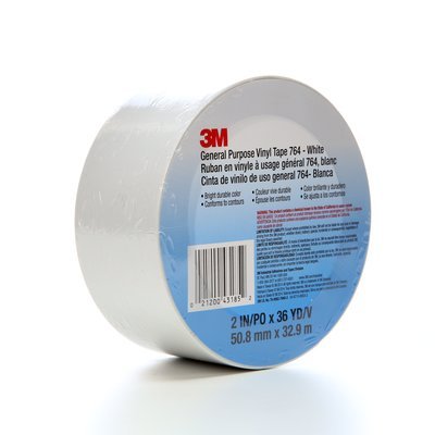 3M T967764W 764 Vinyl Tape, 5.0 mil, 36 yd. Length x 2" Width, White