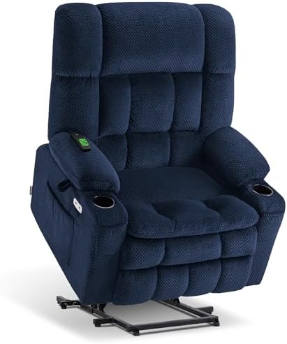 MCombo Oversized Power Lift Recliner Chair for Elderly, Dual Motor Lift Chair with Heat and Massage, Lay Flat Lift Chair for Big and Tall, Cup Holders, Fabric R7891 (Oversize, Navy Blue)