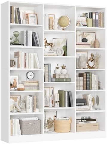FACBOTALL Triple Wide Bookshelf, 6 Tier Large Bookshelf, Bookcase with 17 Open Display Shelves, 74'' Tall Bookcases and Bookshelves for Living Room, Home Office, Library, White
