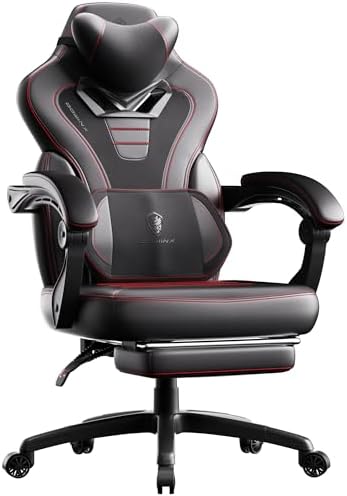 Dowinx Fabric Gaming Chair with Footrest,Big and Tall Game Chair for Heavy People, Gamer Chair with Massage Lumbar Support,Ergonomic Computer Gaming Chair for Adults, Black
