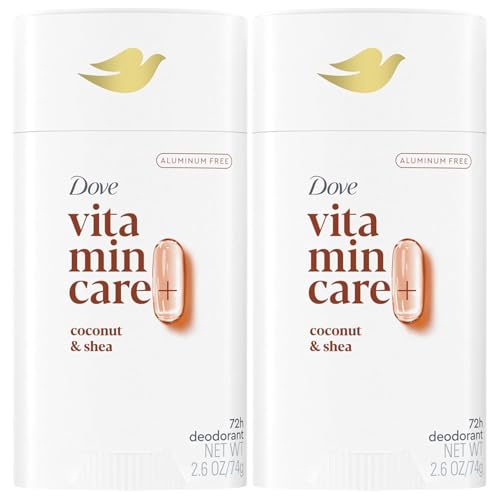 Dove VitaminCare+ Aluminum Free Deodorant Stick Coconut & Shea for 72H Odor Protection Breathable Deodorant for Women 2.6 oz (Pack of 2)