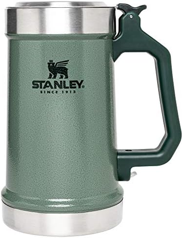 Stanley Classic Bottle Opener Beer Stein 24 oz | Flip Up Lid and Heavy Duty Handle with Built In Bottle Opener | Insulated Stainless Steel Beer Mug | BPA-Free | Hammertone Green
