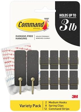 Limited Edition Hooks and Clips, Soot, 3 lb Capacity, 2 Hooks, 8 Clips and 12 Strips/Pack