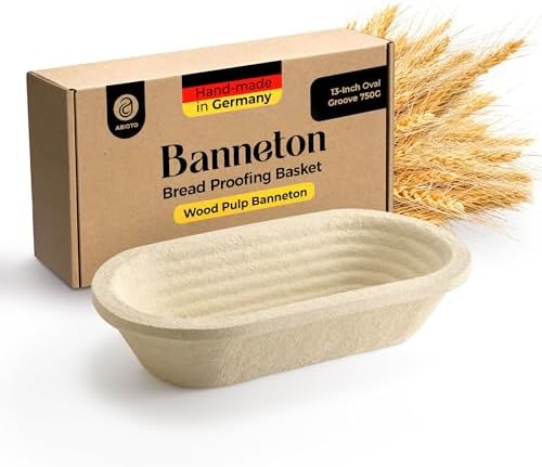 13" Oval Wood Pulp Banneton Bread Proofing Basket – 1.5LB Brotform, Grooved Pattern– Non-Stick Natural Wood Pulp Pressed for Durability– Made in Germany Proofing Basket for Sourdough Bread Baking