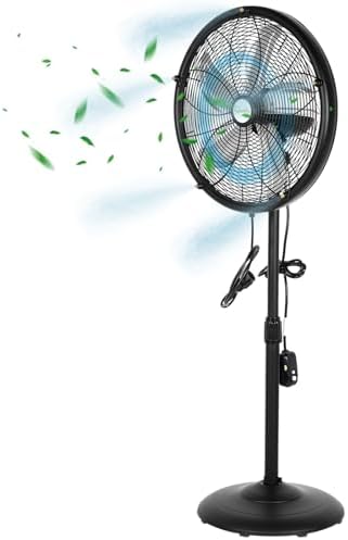 hykolity 18 inch Oscillating High-Velocity Outdoor Pedestal Misting Fan, 3-Speed Patio Fans for Outside, Adjustable Height, 120° Oscillation, Waterproof, Industrial Fan for Outdoor