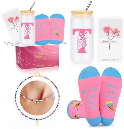 Gifts for Teen Girls, Teen Trendy Stuff Birthday Gifts for 8 9 10 11 12 13 14 15 16 17 18 Year Old Girls Personalized Set for Her Friend Sister Daughter Pink Initial T
