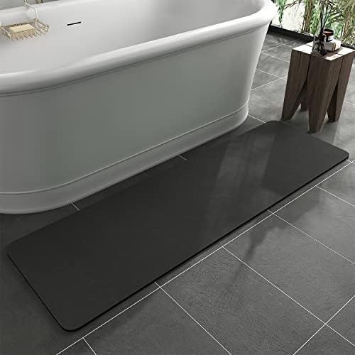 MontVoo -Bath Mat Rug-Rubber Backing Non Slip Quick Dry Absorbent Thin Bathroom Rugs Fit Under Door-Faux Suede Surface Bathroom Floor Mats-Shower Rug for in Front of Bathtub Shower Dark Grey 17"x59"