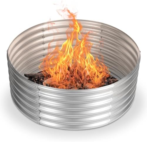 Outdoor Fire Pit, Fire Ring 48 inch, Raised Height 18 Inch, Round Galvanized Fire Ring for Outside, Fire Pit Ring for Camping, Backyard