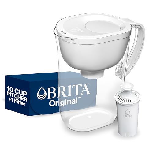Brita Large Water Filter Pitcher for Tap and Drinking Water with SmartLight Change Indicator, Includes 1 Standard Filter, BPA-Free, Lasts 2 Months, 10-Cup Capacity, Bright White