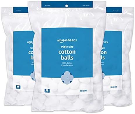 Amazon Basics Cotton Balls, 600 Count (3 Packs of 200) (Previously Solimo)