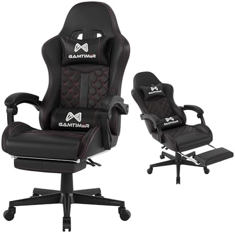 Gaming Chair, 400 lbs Adult Chair, High Back Computer Chair with Footrest and Linked Armrests, Office Video Game Chair with Lumbar Support (Black)