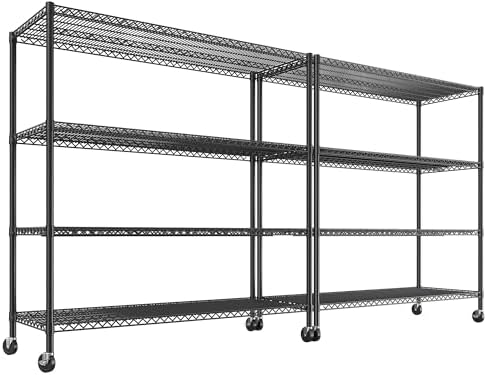 REIBII 55.5''W Storage Shelves 2500LBS Wire Shelving Rack with Wheels 75.6" H Heavy Duty Shelving Unit Adjustable Metal Shelves for Storage Rack Shelving for Kitchen Pantry 2PCS