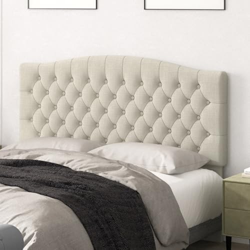 Queen Headboard Only, Upholstered Headboard Queen for Adjustable Bed Linen Tufted Queen/Full Size Wall Mounted Head Board with Solid Wood Legs Head Board, Ivory