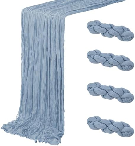 4 Pack Dusty Blue Cheesecloth Table Runner 20 x 120 inch Gauze Table Runners 10 FT Long,Semi Sheer Boho Cheese Cloth Fabric Table Runner Bulk for Wedding,Party,Baby Shower,Bridal Shower Decoration