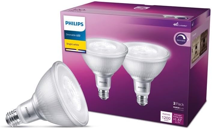 PHILIPS PAR 38 E26 (Medium) LED Floodlight Bulb Bright White 120 Watt Equivalence 2 pk