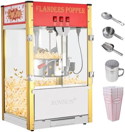 ROVSUN Popcorn Machine with 16 Ounce Kettle ETL Certified, Countertop Popcorn Maker Commercial Popcorn Machine w/Stainless Steel Scoop, Oil Spoon & 3 Popcorn Cups for Home Movie Theater, Red