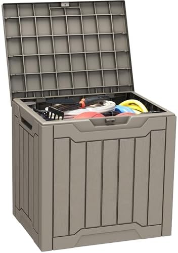 YITAHOME 31 Gallon Outdoor Storage Deck Box, Waterproof Resin Package Delivery and Storage Box with Lockable Lid for Patio Furniture Cushions, Pool Accessories, Garden Tools, Taupe