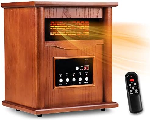 Electric Infrared Space Heater, Quartz Heater for Indoor Use, Tip-Over & Overheat Protection with Remote Control, 3 Heat Settings, 12H Timer, 1500W for Large Room Basement Heating