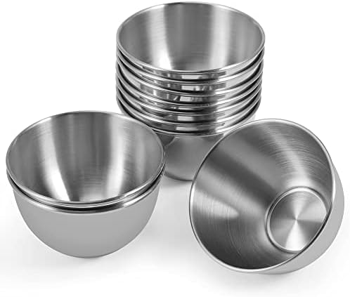 10 Pack 3.3inch Stainless Steel Sauce Dishes Mini Individual Saucers Bowl Round Seasoning Dishes Sushi Dipping Bowl Appetizer Plates, Sliver