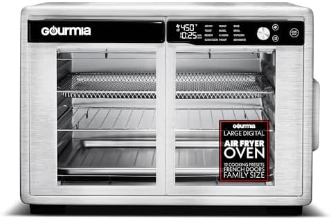 Gourmia French Door Digital Air Fryer Oven - XL 37QT Capacity, 12 Presets, FryForce 360° Tech, Dehydrate, Proof, Slow Cook, Fits 13” Pizza, 1700W, Stainless Steel