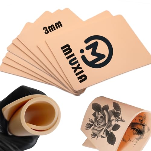10pcs 3mm Tattoo Fake Skin 7.4x5.6" 3mm Tattoo Practice Skin Soft Silicone Thick for Beginer and Artists Supplies