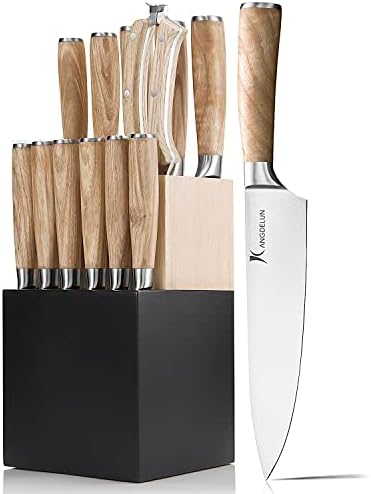 Natura Series 14 PCS Knife Block Set, Ultra Sharp High Carbon Stainless Steel with Wooden Handle
