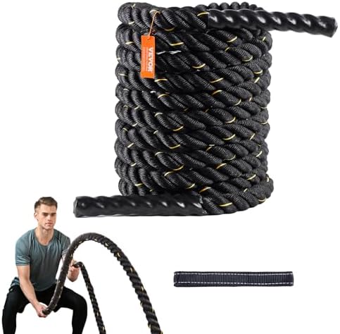 VEVOR Battle Rope, 1.5 Inch Diameter 30Ft Length Polyester Exercise Rope, Battle Exercise Equipment, Heavy Weighted Rope for Home Gym Body Workout Core Strength Training Muscle Building Fitness