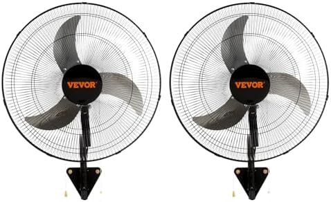 VEVOR Wall Mount Fan, 2 PCS 20 inch Oscillating, 3-speed High Velocity Max. 4000 CFM Industrial Wall Fan for Indoor, Commercial, Residential, Warehouse, Greenhouse, Workshop, Basement, Garage,Black