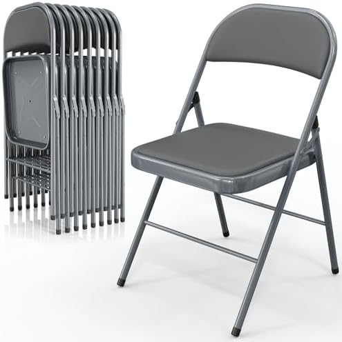 VINGLI 10 Pack Folding Chairs with Padded Seats, Metal Frame with Pu Leather Seat & Back, Capacity 350 lbs, Gray