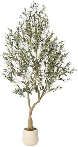 Realead 7ft Artificial Olive Tree with Tall Exquisite Planter - Realistic Fake Olive Tree with Thick Trunk and Lifelike Fruits - Large Faux Olive Tree for Home Office Decor