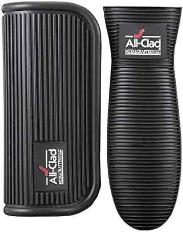 All-Clad Silicone Grip Set: 100% Silicone Flexible & Heat Resistant Ribbed Grip Set - Perfect for Cast Iron, Steel, or Glass, (2-Piece), Black/Grey