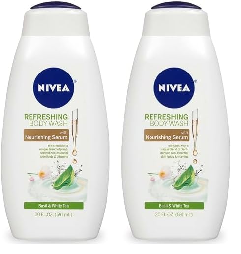 Nivea Basil and White Tea Body Wash with Nourishing Serum, 20 Fl Oz Bottle (Pack of 2)