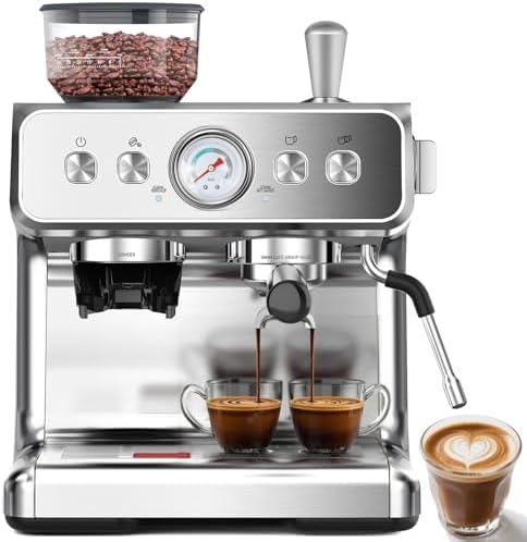 (2025 Upgrade)20 Bar Espresso Machine with Grinder & Milk Frother Steam Wand, Tamping Tools, Expresso Coffee Machines 58mm Commercial Espresso Maker for Home or Café, Perfect for latte, Cappuccino