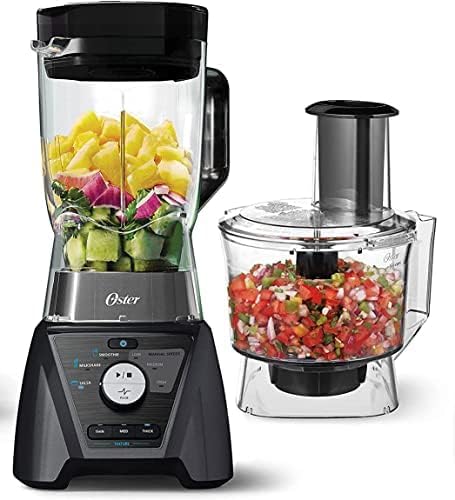 Oster Blender and Food Processor Combo with 3 Settings for Smoothies, Shakes, and Food Chopping - 3 Speed Texture Select Settings Pro Blender with Tritan Jar Attachment - Metallic Gray