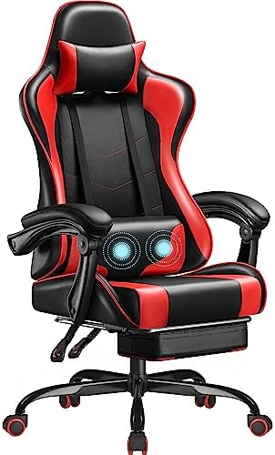 Homall Gaming Chair, Video Game Chair with Footrest and Massage Lumbar Support, Ergonomic Computer Chair Height Adjustable with Swivel Seat and Headrest (Red)