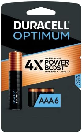 Duracell Optimum AAA Batteries with Power Boost Ingredients, 6 Count Pack Triple A Battery with Long-lasting Power, All-Purpose Alkaline AAA Battery for Household and Office Devices