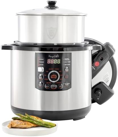 MegaChef 12 Quart Electric Digital Pressure Cooker, Multi-Cooker with 15 Preset Cooking Functions, Stainless Steel Cooking Pot and Glass Lid
