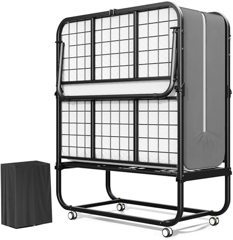 Greenvelly Folding Bed with 5 Inch Mattress, 75” x 38” Portable Rollaway Bed with Memory Mattress and Metal Frame for Adults,Guest, Twin Size,Cot Size