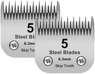 5 Skip Tooth Detachable Pet Dog Grooming Steel Blades,Compatible with Andis,Oster A5,Wahl KM10 Series Clippers,Cut Length 1/4-Inch (6.3mm) 2 Pack