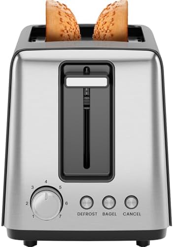 Chefman 2 Slice Toaster, 7 Shade Settings, Removable Crumb Tray, Thick Bread and Bagel Toaster with Defrost and Cancel Buttons β Black