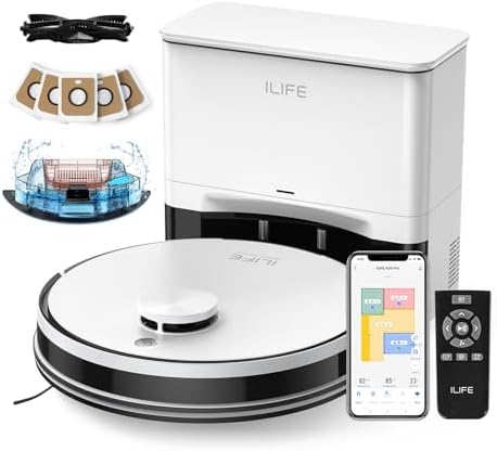 ILIFE A30 Pro Robot Vacuum and Mop, Self Emptying Station for 60 Days, 5000Pa Suction, LiDAR Navigation, No-Go Zones, 2.4G WiFi/App/Alexa/Remote Control, Roller Brush for Carpet, Hard Floors, 110V