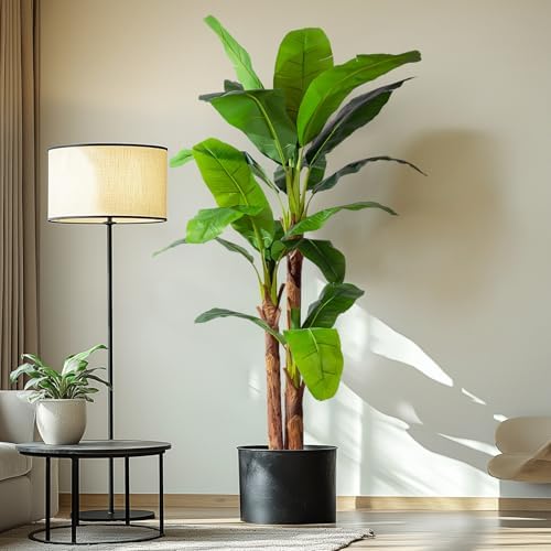 7.2FT Artificial Banana Tree Tall Fake Banana Leaf Plant Faux Banana Silk Tree Faux Banana Leaves for Home Swimming Pool Indoor Outdoor Patio Tropical Decor