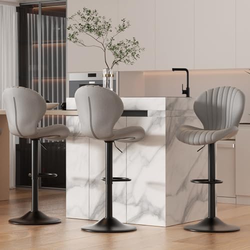 Nalupatio Bar Stools Set of 3 Modern Swivel Bar Chairs, Barstools Counter Height with High Backrest, Easy 3-5 Minute Assembly for Bar, Kitchen, Dining Room Light Grey
