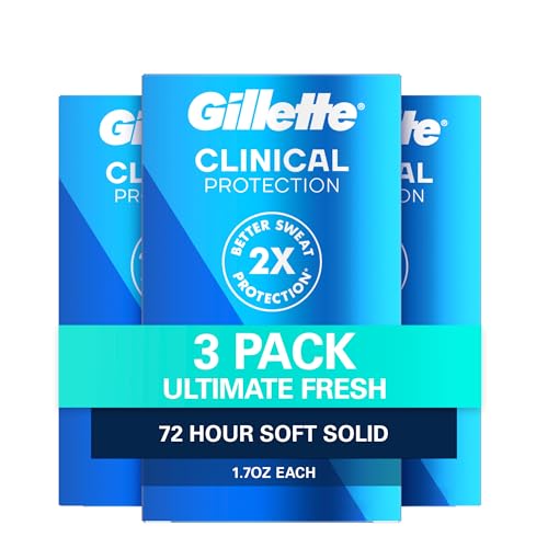 Gillette Men’s Clinical Strength Antiperspirant and Deodorant, 72-Hour Sweat Protection, #1 Clinical Brand for Men, Soft Solid, Ultimate Fresh Scent, 1.7 oz (Pack of 3)
