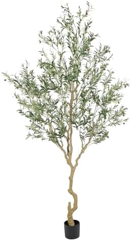 Tall Faux Olive Tree,9ft(108in) Realistic Potted Silk Artificial Olive Tree, Fake Olive Trees Indoor with Green Leaves and Big Fruits for Home Office Living Room Stairs Patio Decor.