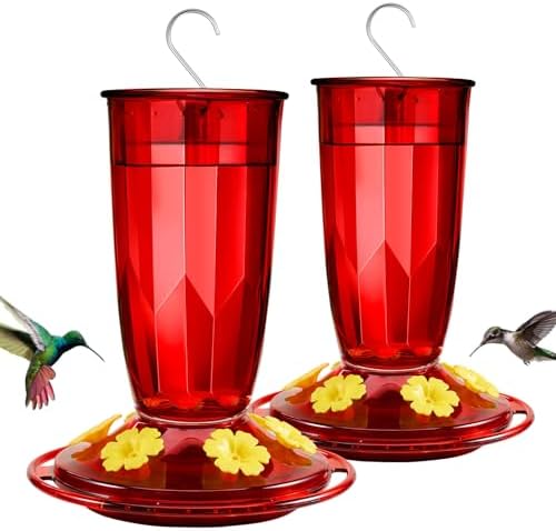 Kingsyard 2 Pack Hummingbird Feeder for Outdoors Hanging - 6 Bee Guard Feeding Ports & Built-in Ant Moat, Wild Bird Feeder for Outside Garden Yard Patio 16 Oz, Red
