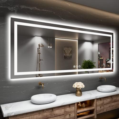 Amorho LED Bathroom Mirror 72" X36" with Front Light and Backlit, Large Wall Mirrors with Anti-Fog, Dimmable, Shatter-Proof, Memory, 3 Colors, Mountable LED Vanity Mirror